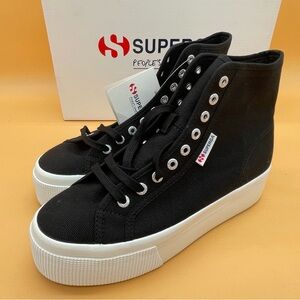 Size 9 Women 7.5 Men Superga 2708 Hi Top Black White Fashion Sneakers Shoes NEW